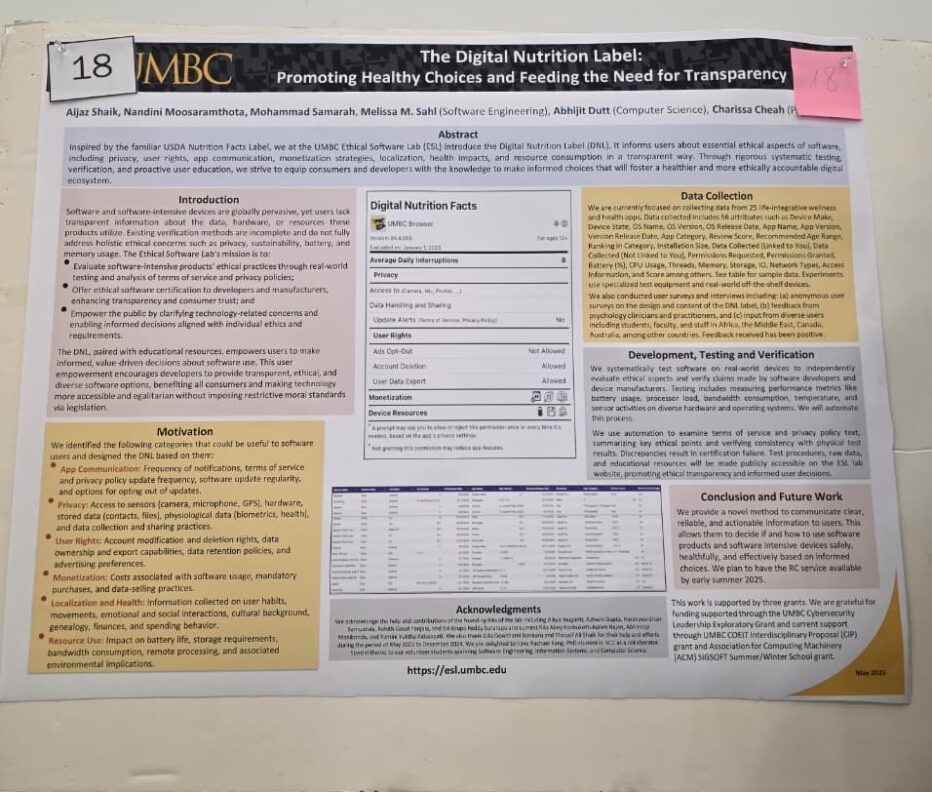 ESL lab poster at the 2025 UMBC research day